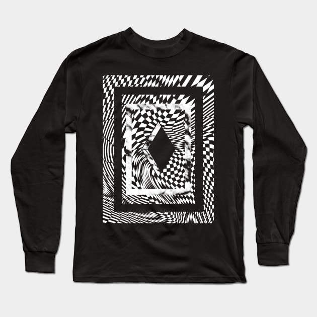 Warped Checkerboard on Black Long Sleeve T-Shirt by SWAMPMEAT